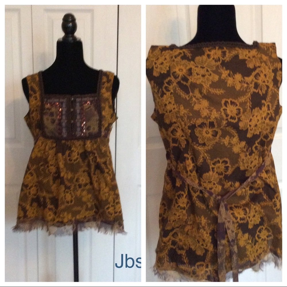 Cruel Girl Brown And Gold Cotton Empire Style Top